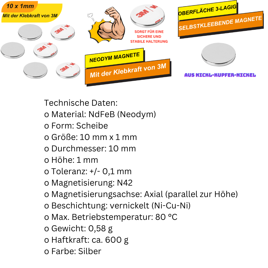 3M klebender Scheibenmagnet mit hoher Haftkraft – Supermagnete für Alltag & Technik