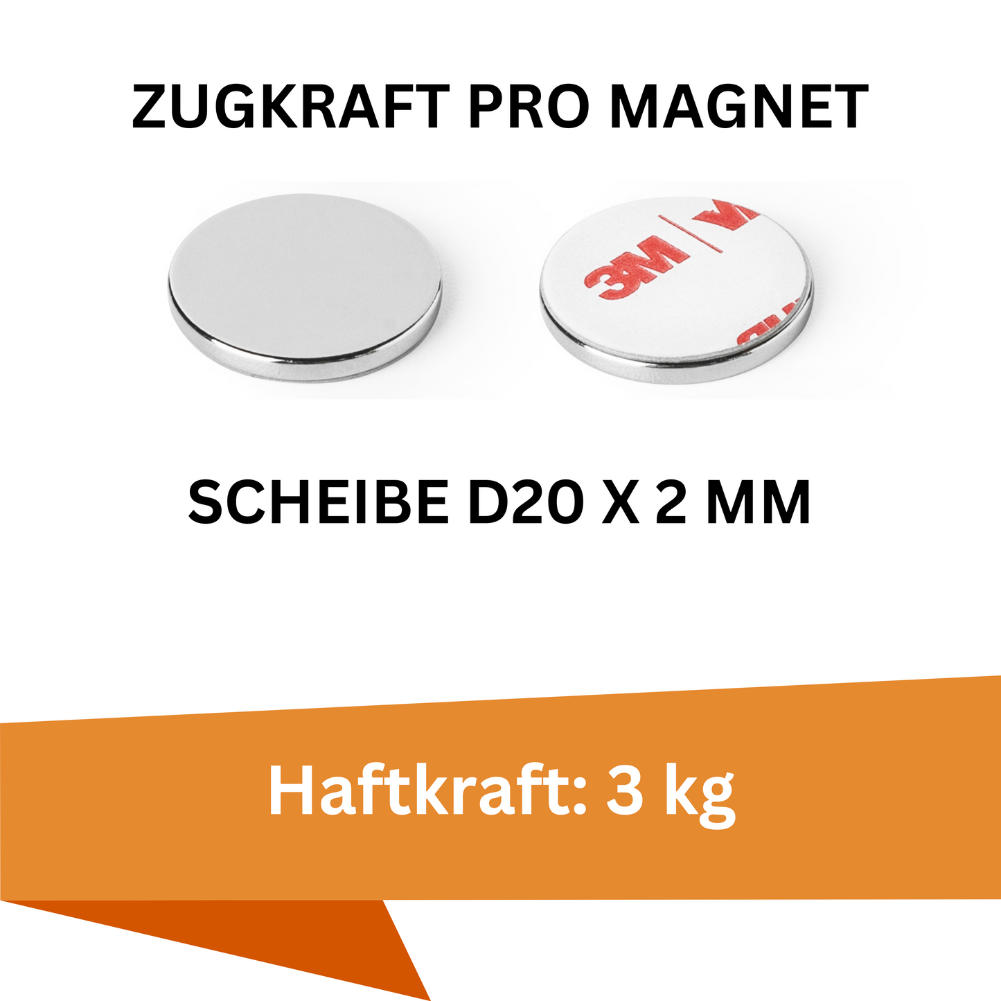 Supermagnet rund mit 3M Selbstklebung – 20mm Durchmesser, 2mm dick