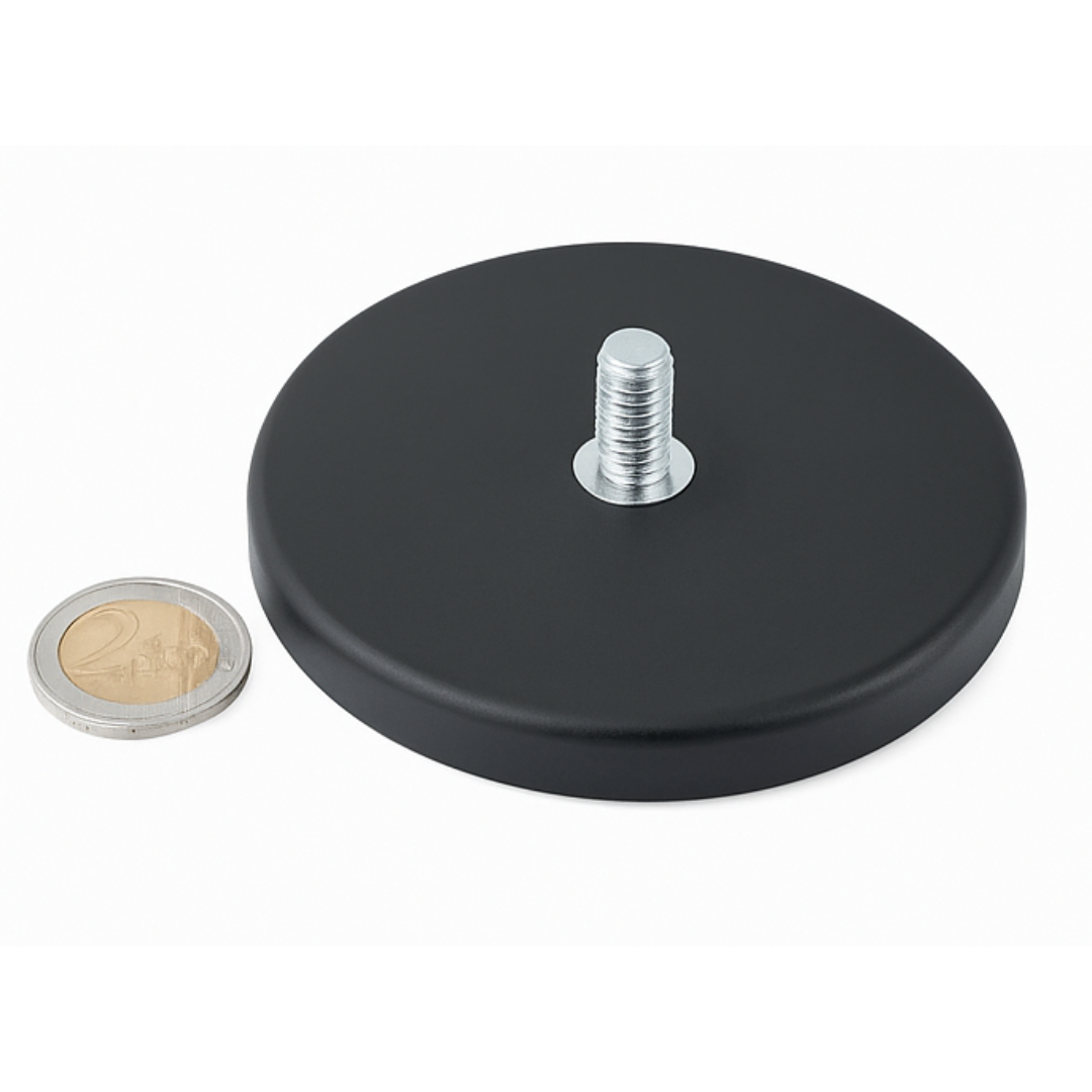 Starker Neodym-Gummimagnet 88 mm – Oberansicht mit schwarzer Beschichtung