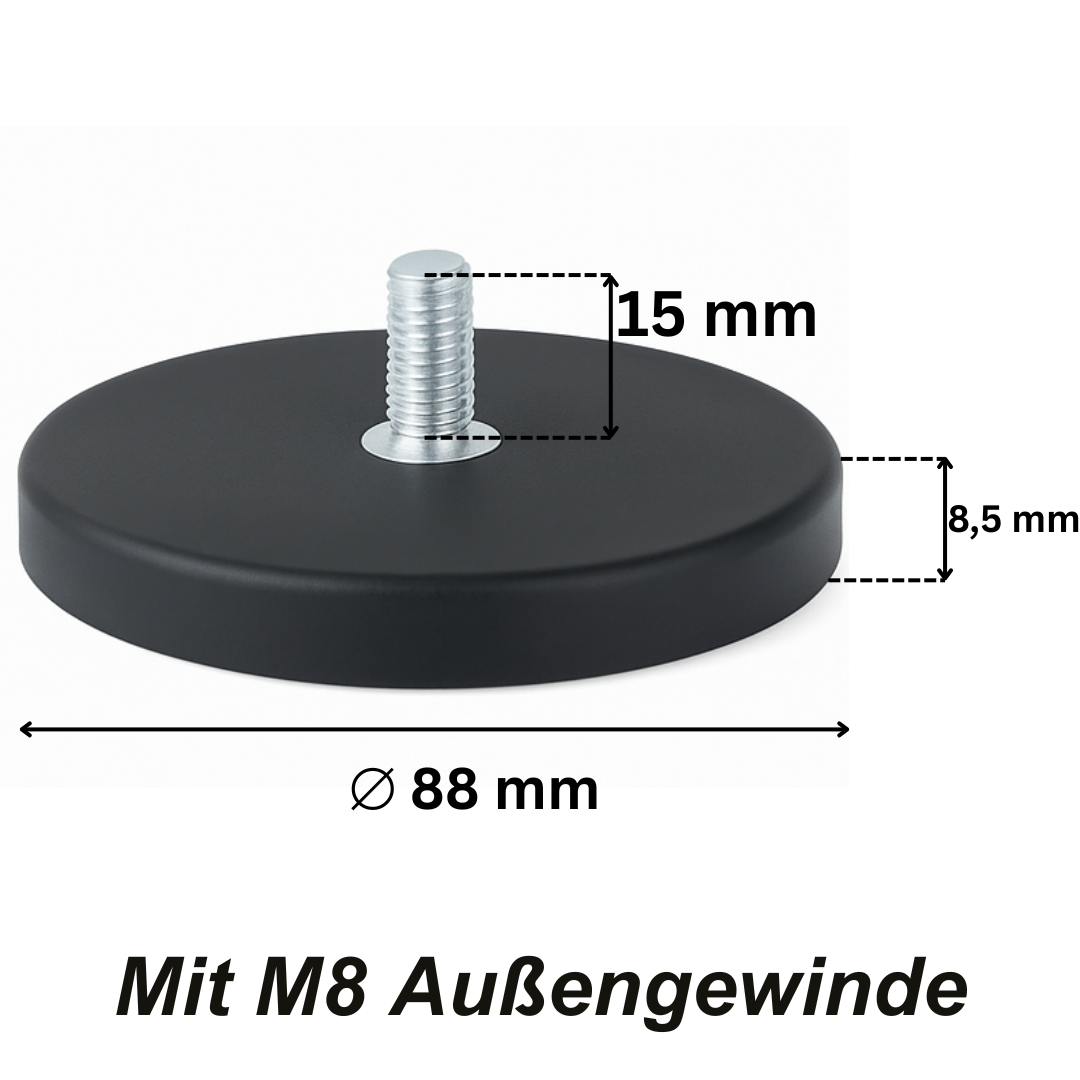 Gummitopfmagnet 66 mm mit M8 Gewinde – kompakter Magnet mit hoher Haftkraft