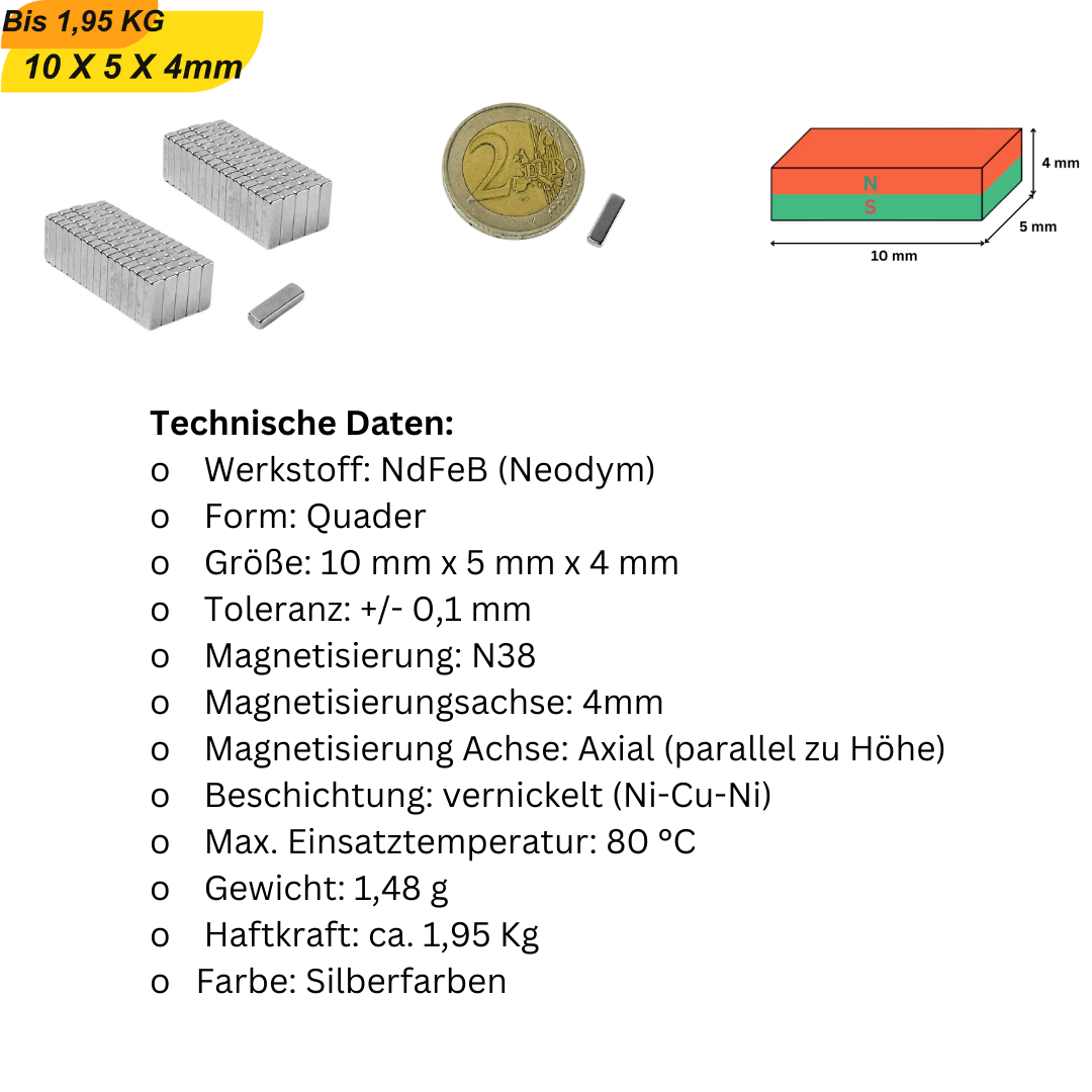 Starker rechteckiger Neodym-Magnet 10x5x4 mm für präzise Anwendungen