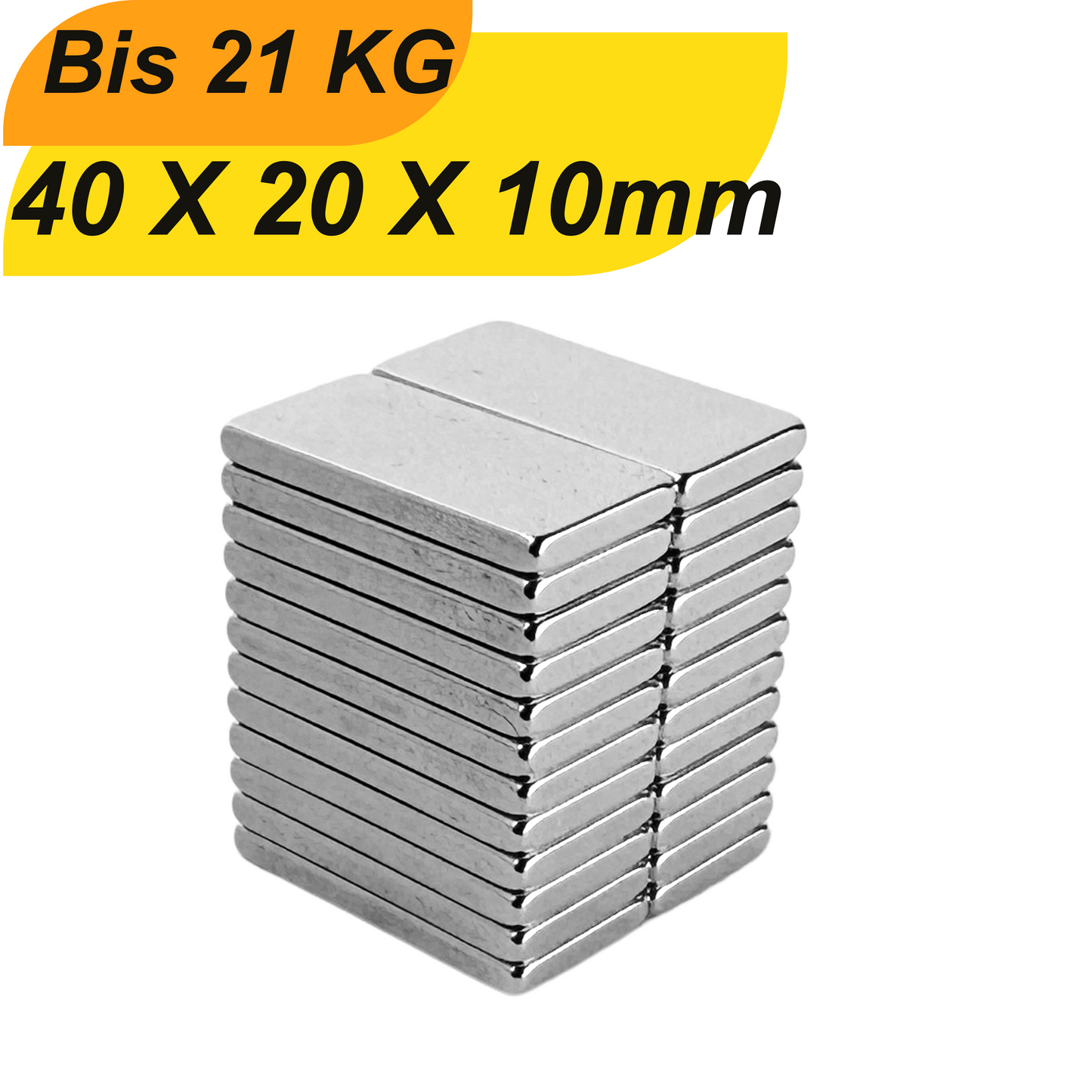 Neodym Magnet 40x20x10 mm Quadermagnet N42 mit vernickelter Oberfläche