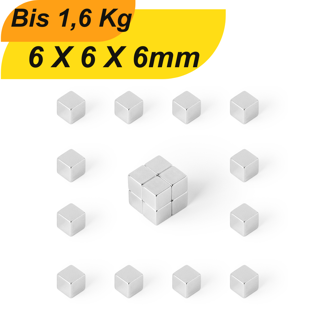 Neodym Magnet 6x6x6 mm Supermagnete hohe Haftkraft Würfelmagnete