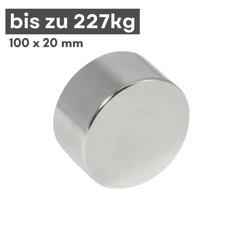 Neodym Magnet Ø 100mm x 20mm - Starker Scheibenmagnet - N48 Supermagnet - Hohe Haftkraft bis 227kg