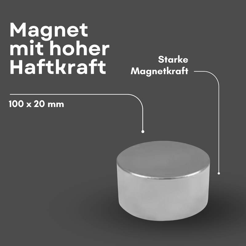Neodym Magnet Ø 100mm x 20mm - Starker Scheibenmagnet - N48 Supermagnet - Hohe Haftkraft bis 227kg
