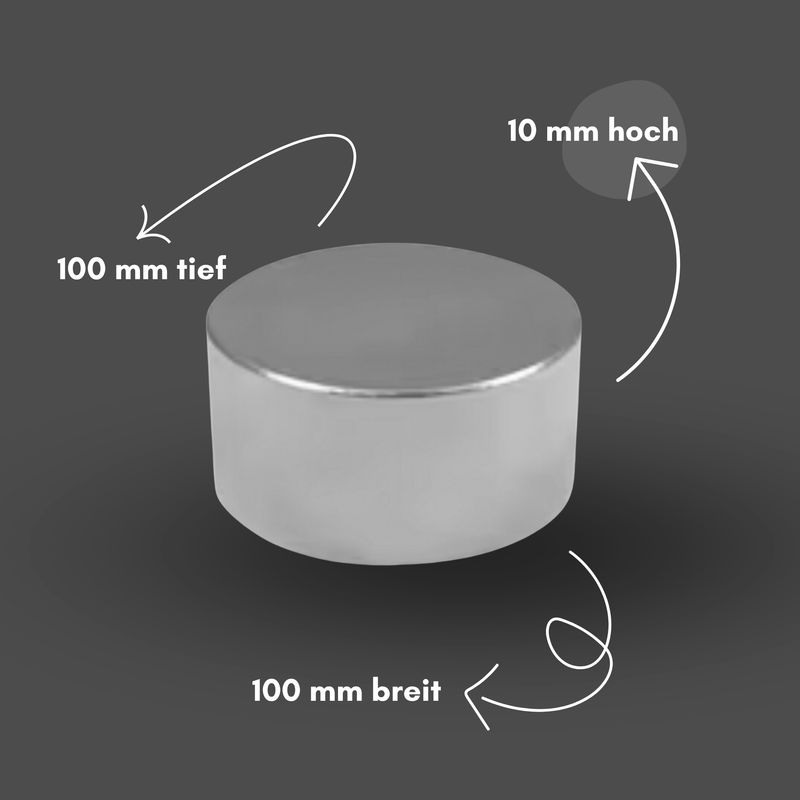 Neodym Magnet Ø 100mm x 20mm - Starker Scheibenmagnet - N48 Supermagnet - Hohe Haftkraft bis 227kg
