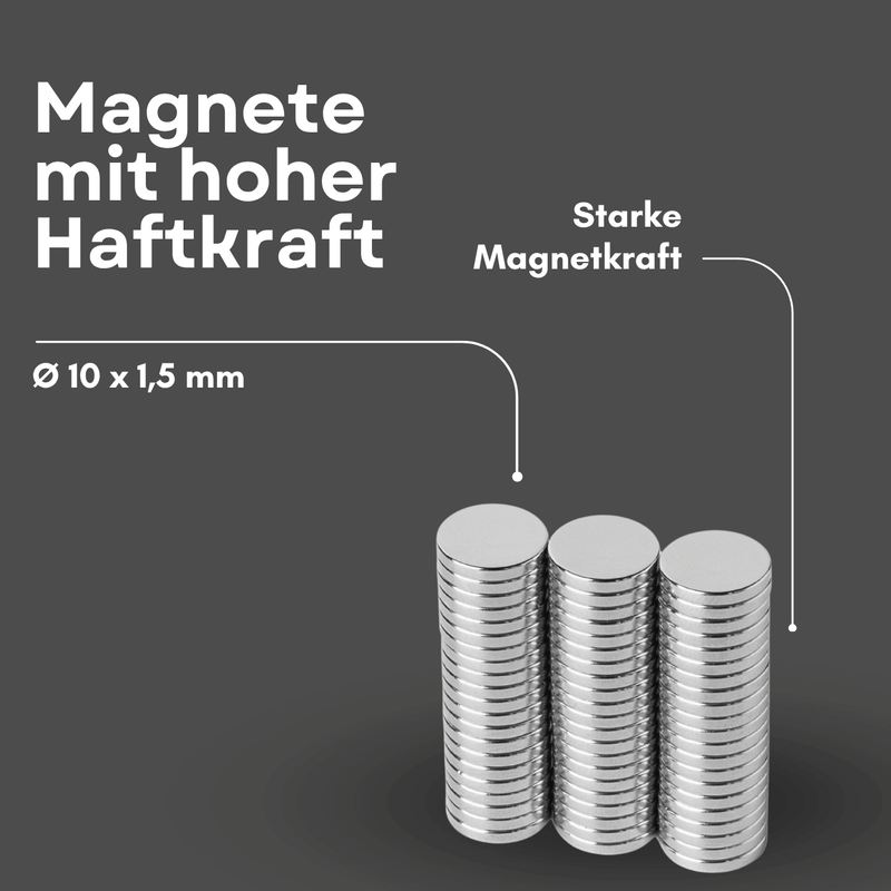 Flacher Supermagnet 10x1,5 mm – kompakt, N42, NiCuNi beschichtet