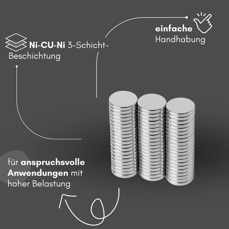 Neodym Magnet Ø 10mm x 1,5mm - Starker Scheibenmagnet - N42 Supermagnet - Hohe Haftkraft bis 961g