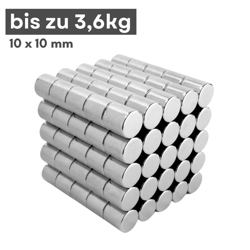 Neodym Magnet Ø 10mm x 10mm - Starker Scheibenmagnet - N38 Supermagnet - Hohe Haftkraft bis 3,6kg