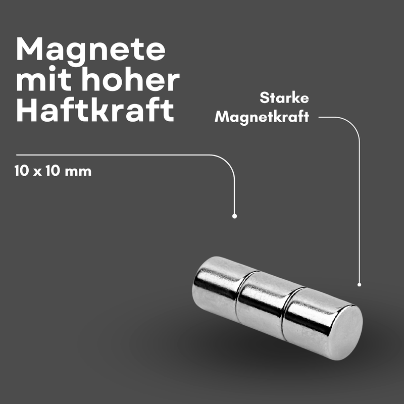 Neodym Magnet Ø 10mm x 10mm - Starker Scheibenmagnet - N38 Supermagnet - Hohe Haftkraft bis 3,6kg
