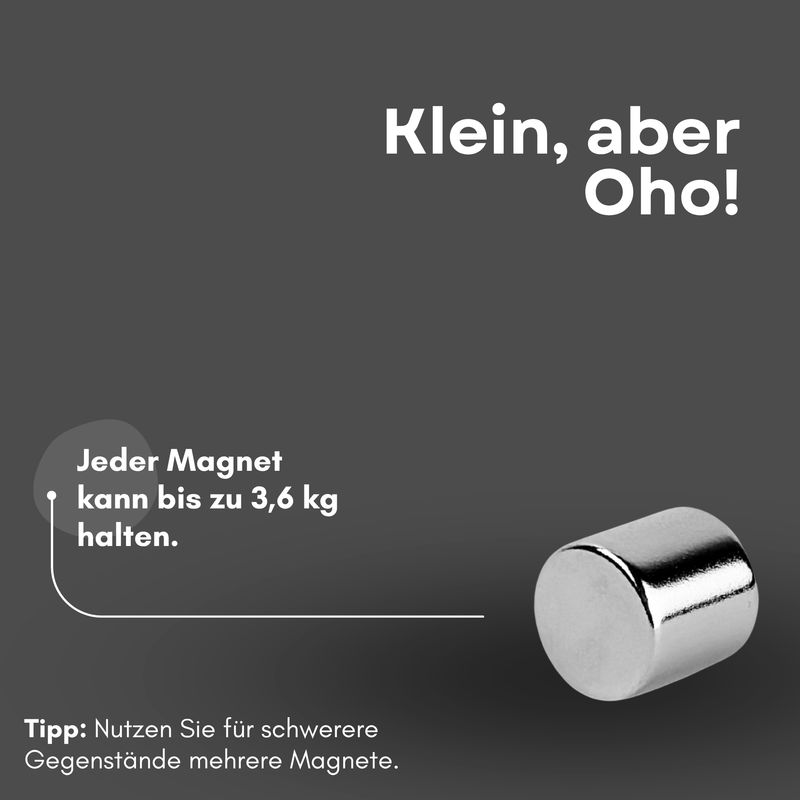 Neodym Magnet Ø 10mm x 10mm - Starker Scheibenmagnet - N38 Supermagnet - Hohe Haftkraft bis 3,6kg