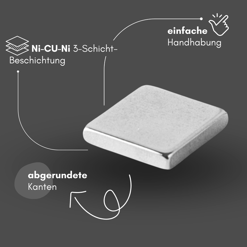 Neodym Magnet 10mm x 10mm x 1,2mm - N38 Supermagnet - Quadermagnete - Hohe Haftkraft bis 800g