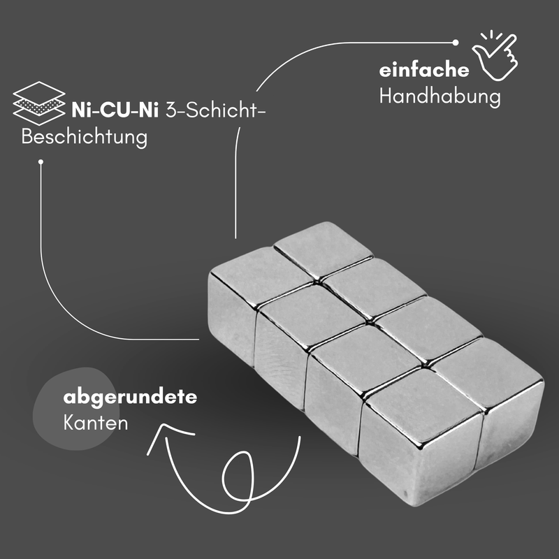 Neodym Magnet 10mm x 10mm x 10mm Supermagnete hohe Haftkraft Würfelmagnete