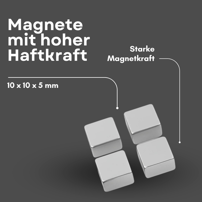 Neodym Magnet 10mm x 10mm x 5mm - N42 Supermagnet - Quadermagnete - Hohe Haftkraft bis 4,91kg