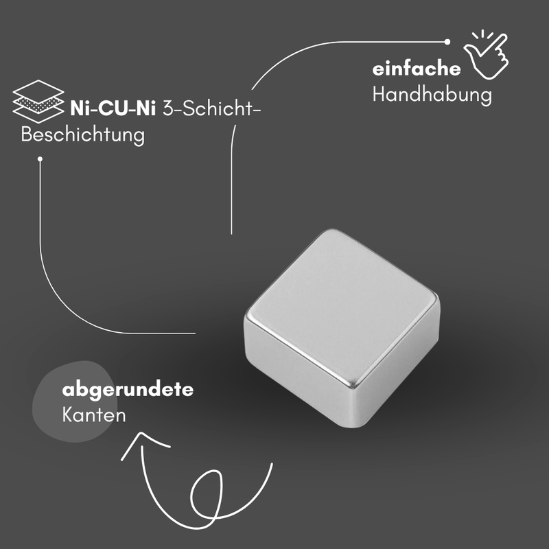 Neodym Magnet 10mm x 10mm x 5mm - N42 Supermagnet - Quadermagnete - Hohe Haftkraft bis 4,91kg