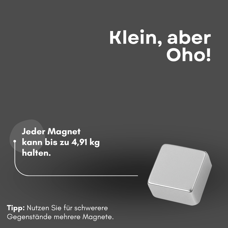 Neodym Magnet 10mm x 10mm x 5mm - N42 Supermagnet - Quadermagnete - Hohe Haftkraft bis 4,91kg