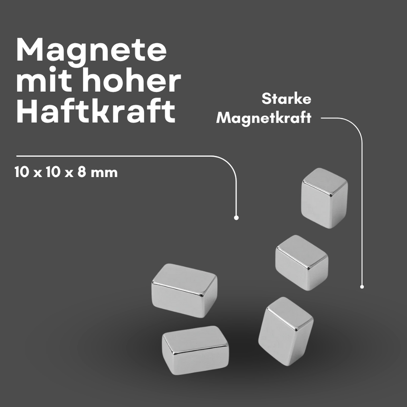 Neodym Magnet 10mm x 10mm x 8mm - N42 Supermagnet - Quadermagnete - Hohe Haftkraft bis 6,21kg