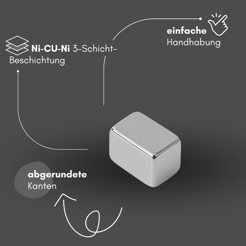 Neodym Magnet 10mm x 10mm x 8mm - N42 Supermagnet - Quadermagnete - Hohe Haftkraft bis 6,21kg