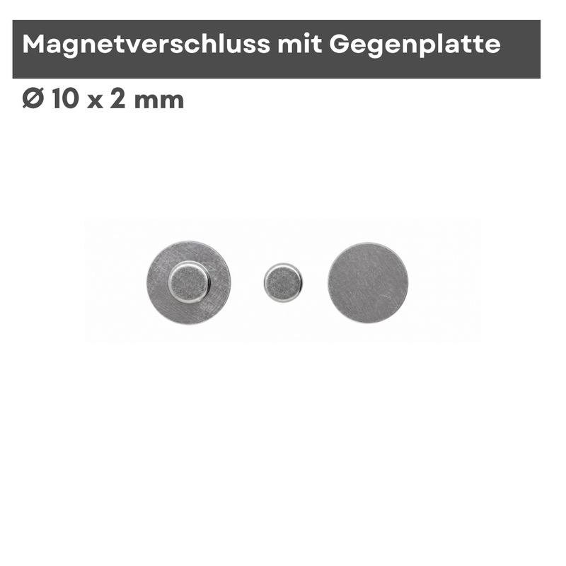 Neodym Magnet Ø 10 x 2 mm Magnetverschluss einseitig mit Gegenplatte – Taschenmagnet vernickelt