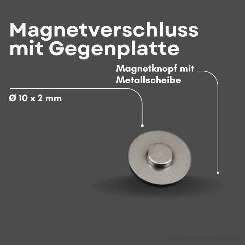 Neodym Magnet Ø 10 x 2 mm Magnetverschluss einseitig mit Gegenplatte – Taschenmagnet vernickelt