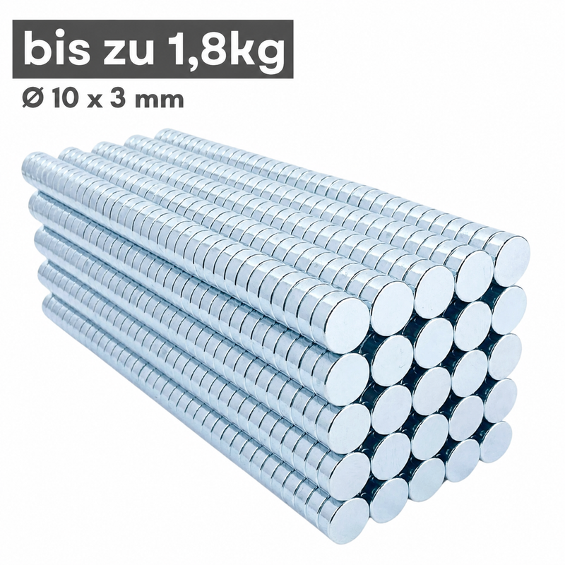 Neodym Magnet Ø 10 x 3 mm Scheibenmagnet N42 – hohe Haftkraft 1,8 kg verzinkt