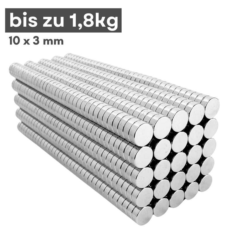 Neodym Magnet Ø 10mm x 3mm - Starker Scheibenmagnet - N38 Supermagnet - Hohe Haftkraft bis 1,8kg