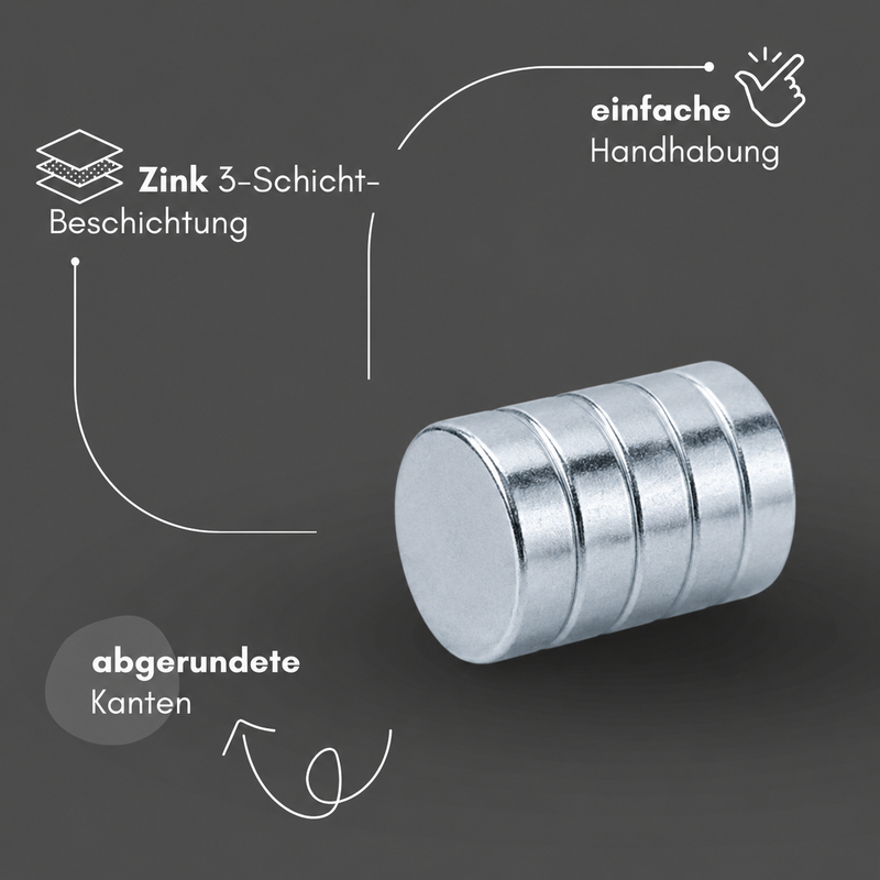Neodym Magnet Ø 10 x 3 mm Scheibenmagnet N42 – hohe Haftkraft 1,8 kg verzinkt