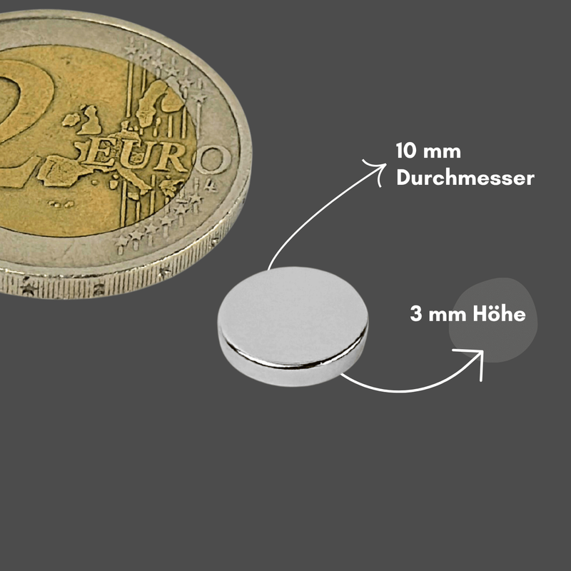 Langlebiger N38 Neodym-Magnet 10 mm Durchmesser, 3 mm Höhe