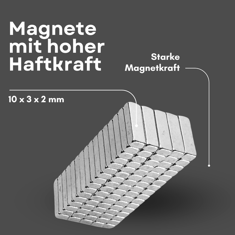 Neodym Magnet 10mm x 3mm x 2mm - N38 Supermagnet - Quadermagnete - Hohe Haftkraft bis 560g