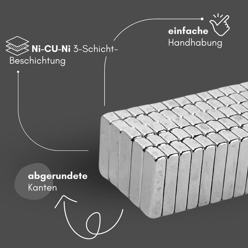 Neodym Magnet 10mm x 3mm x 2mm - N38 Supermagnet - Quadermagnete - Hohe Haftkraft bis 560g