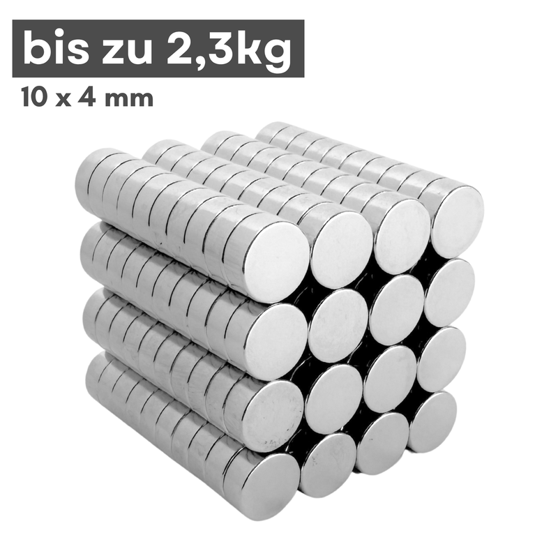 Neodym Magnet Ø 10mm x 4mm - Starker Scheibenmagnet - N38 Supermagnet - Hohe Haftkraft bis 2,3kg