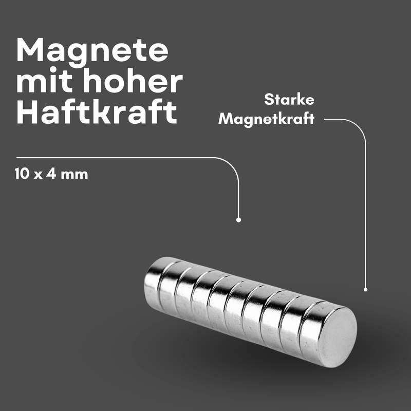Neodym Magnet Ø 10mm x 4mm - Starker Scheibenmagnet - N38 Supermagnet - Hohe Haftkraft bis 2,3kg