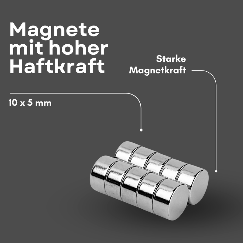 Neodym Magnet Ø 10mm x 5mm - Starker Scheibenmagnet - N38 Supermagnet - Hohe Haftkraft bis 2,7kg