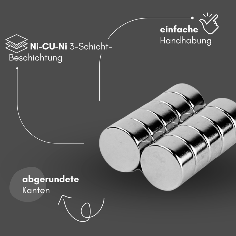 Neodym Magnet Ø 10mm x 5mm - Starker Scheibenmagnet - N38 Supermagnet - Hohe Haftkraft bis 2,7kg