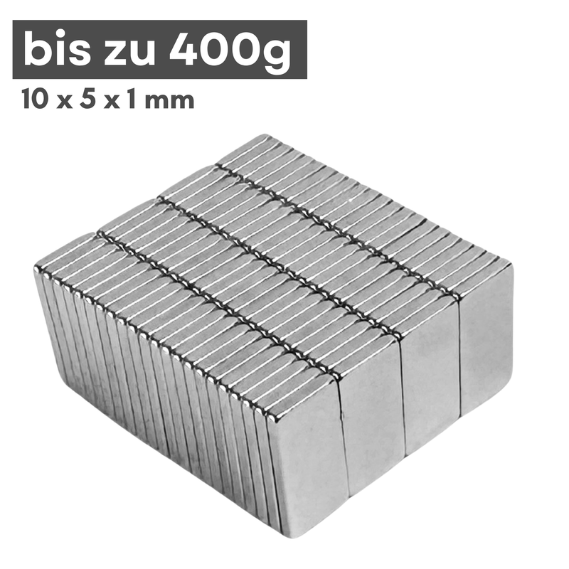 Neodym Magnet 10mm x 5mm x 1mm - N38 Supermagnet - Quadermagnete - Hohe Haftkraft bis 400g