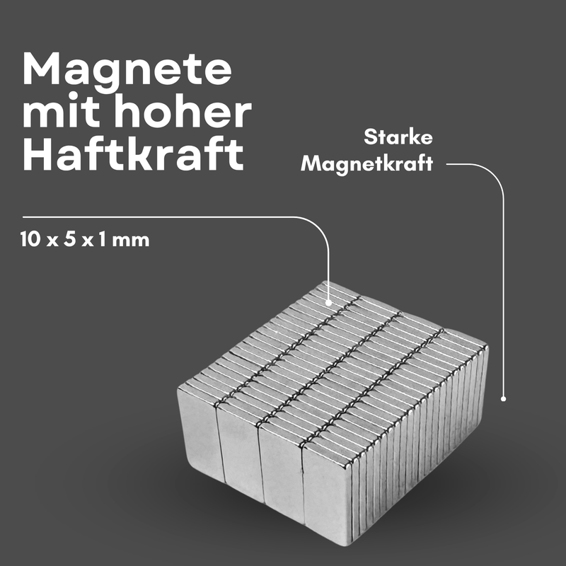 Neodym Magnet 10mm x 5mm x 1mm - N38 Supermagnet - Quadermagnete - Hohe Haftkraft bis 400g