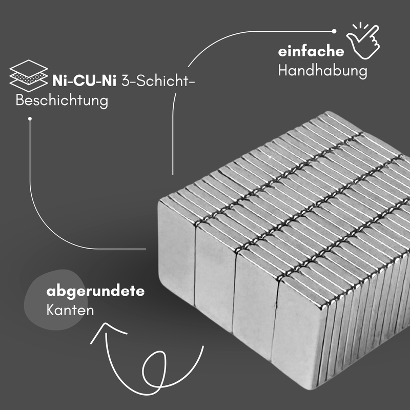 Neodym Magnet 10mm x 5mm x 1mm - N38 Supermagnet - Quadermagnete - Hohe Haftkraft bis 400g