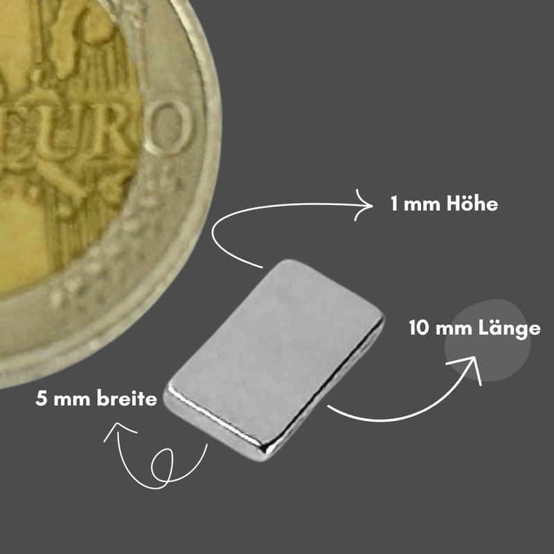 Präziser Neodym Supermagnet 10x5x1 mm, perfekt für Bastelprojekte und Konstruktionen