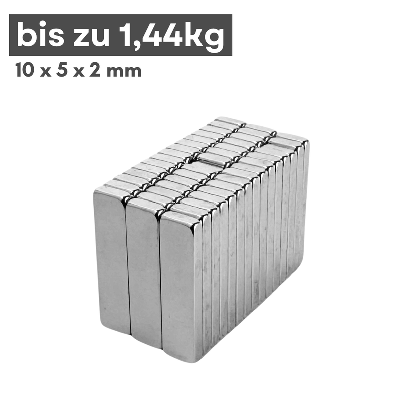 Neodym Magnet 10x5x2 mm Quadermagnet N42 Haftkraft 1,38 kg