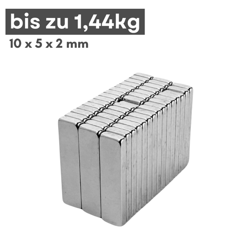 Neodym Magnet 10x5x2 mm Quadermagnet N42 Haftkraft 1,38 kg