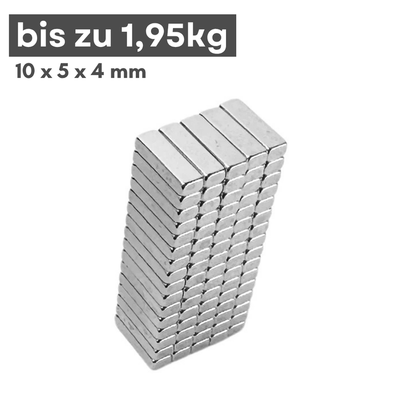 Neodym Magnet 10mm x 5mm x 4mm - N42 Supermagnet - Quadermagnete - Hohe Haftkraft bis 1,95kg