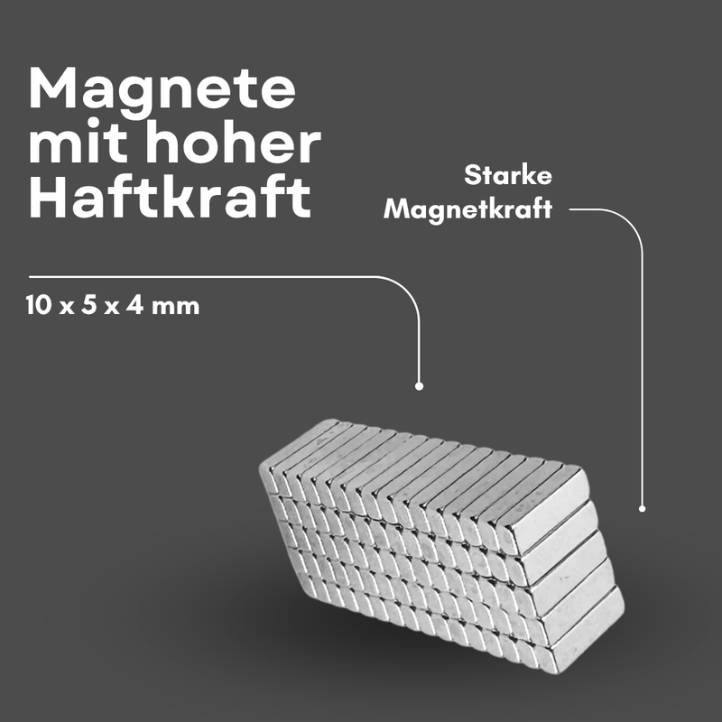 Neodym Magnet 10mm x 5mm x 4mm - N42 Supermagnet - Quadermagnete - Hohe Haftkraft bis 1,95kg