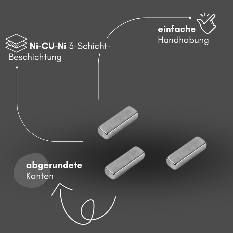 Neodym Magnet 10mm x 5mm x 4mm - N42 Supermagnet - Quadermagnete - Hohe Haftkraft bis 1,95kg