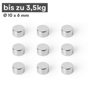 Neodym Scheibenmagnet 10x6 mm N42 – silberfarben, starke Haftkraft