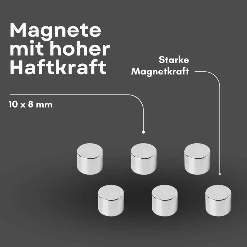 Neodym Magnet Ø 10mm x 8mm - Starker Scheibenmagnet - N42 Supermagnet - Hohe Haftkraft bis 3,7kg
