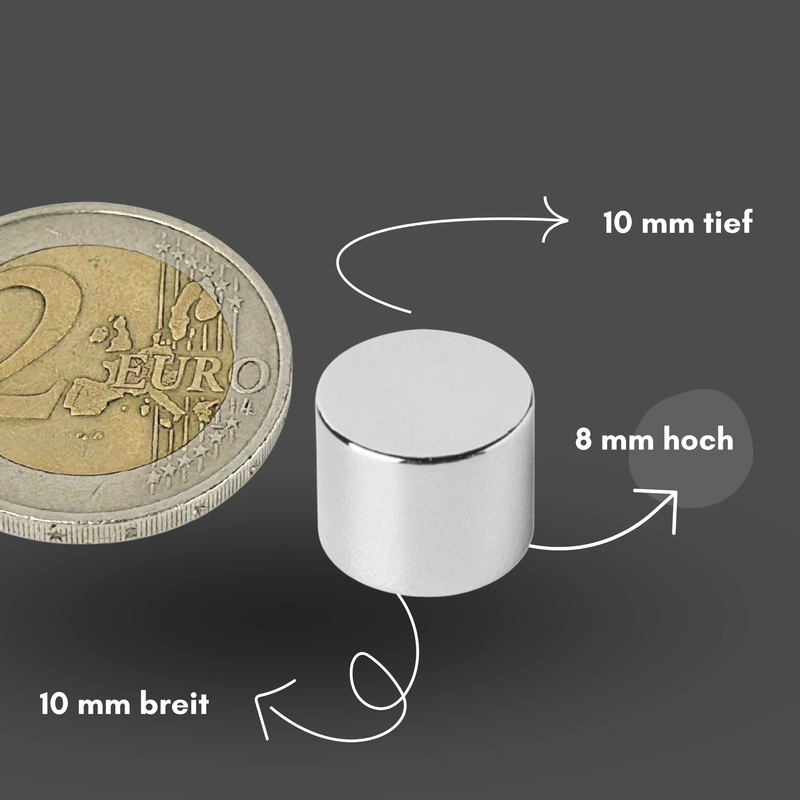Neodym Magnet Ø 10mm x 8mm - Starker Scheibenmagnet - N42 Supermagnet - Hohe Haftkraft bis 3,7kg