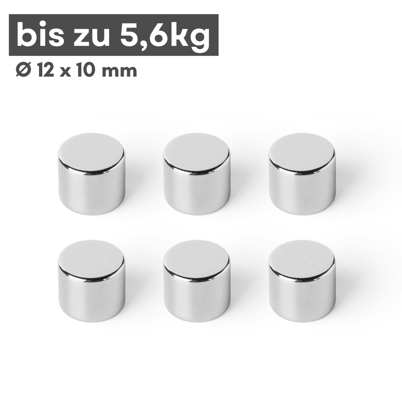 Neodym Scheibenmagnet 12x10 mm N42 – silberfarben, starke Haftkraft