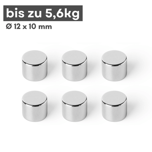 Neodym Scheibenmagnet 12x10 mm N42 – silberfarben, starke Haftkraft