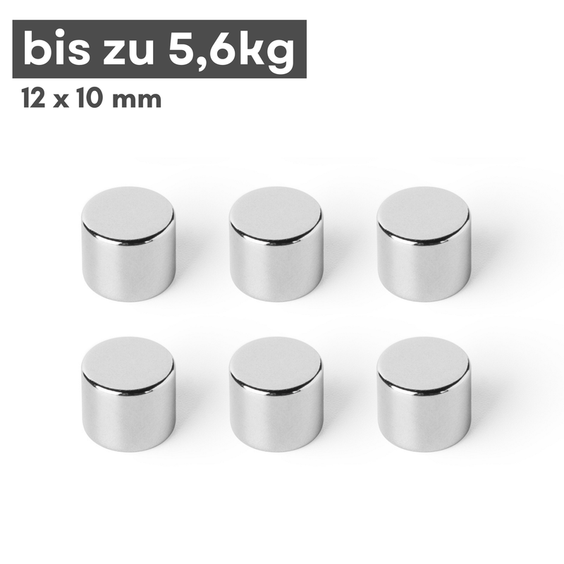 Neodym Magnet Ø 12mm x 10mm - Starker Scheibenmagnet - N42 Supermagnet - Hohe Haftkraft bis 5,6kg