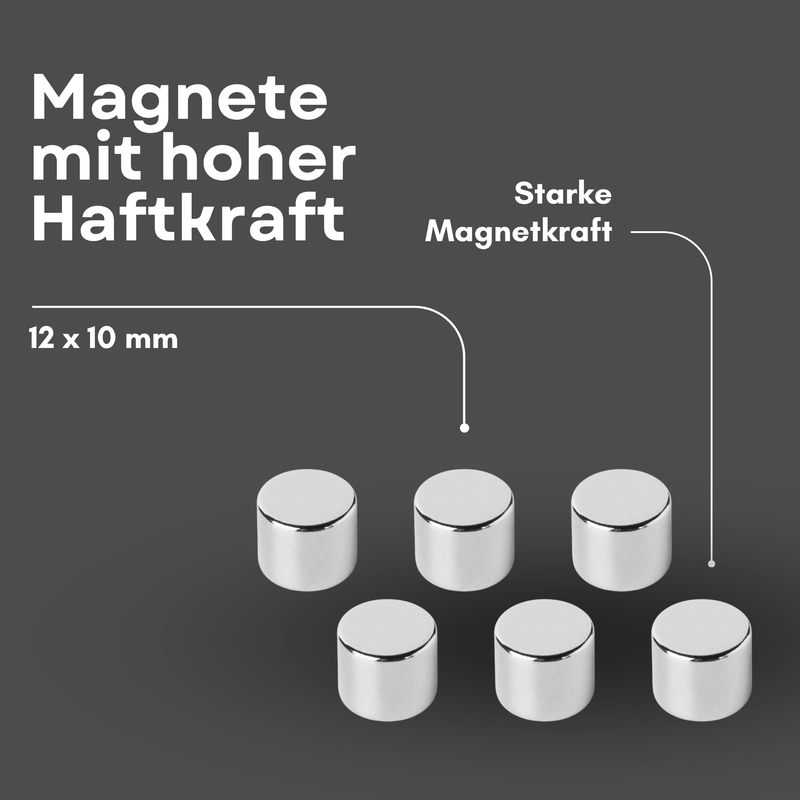 Neodym Magnet Ø 12mm x 10mm - Starker Scheibenmagnet - N42 Supermagnet - Hohe Haftkraft bis 5,6kg